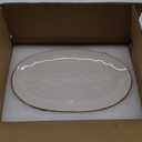 famiware Serving Platter, Oval 15.59/14.3/12.9inch Serving Dishes for Entertaining, Serving Bowls, Microwave Safe, Stoneware Serving Trays for Party, Food, Turkey, Cheese, Ocean Series, Vanilla White