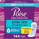 Poise Ultra Thin Incontinence Pads & Postpartum Pads for Bladder Leaks, 4 Drop Moderate Absorbency, Regular Length, 144 Count