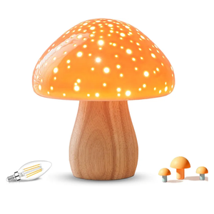 BOHON Mushroom Lamp, Ceramic Bedside Table Lamp for Bedroom Nightstand, Retro Vintage Orange Night Light, Small Aesthetic Lamp for Living Room Desk Home Decor, LED Bulb Included, Orange
