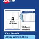 Avery Glossy White Rectangle Labels, Sure Feed Technology, 4" x 3", 40 Glossy White Labels, Print-to-The-Edge, Permanent Adhesive, Laser/Inkjet Printable