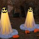 2Pcs Ghost Decor,Halloween Decorations Outdoor,Halloween Party Decorations Indoor, Easy to Assemble Ghost Decorations for Front Porch Yard,Halloween Ghost Lights for Porches Yards Gardens Lawn (Beige)