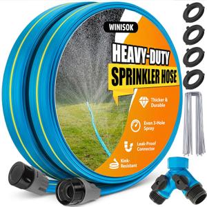 Winisok Upgrade Flat Sprinkler & Soaker Hose for Garden, Heavy Duty 3-Tube Lawn Irrigation Hose with Landscape Stakes and Y-Splitter, No-Kink Flexible Watering Hose for Yard, Plants (50ft x 2packs)