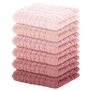 Yoofoss Muslin Baby Washcloths 100% Organic Cotton Face Towels 6 Pack Wash Cloths for Baby 12x12in Soft and Absorbent Baby Wipes (Gradient Pink)