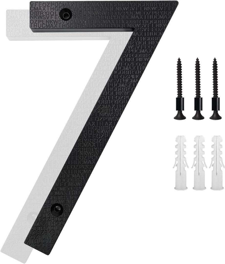 8 Modern Floating House Numbers for Outside, Large Black Shadow Home Number with Nails Kit & Template, Easy to Be Mounted for Exterior House Address, Garage Gate, Street, Farmhouse, Number 7