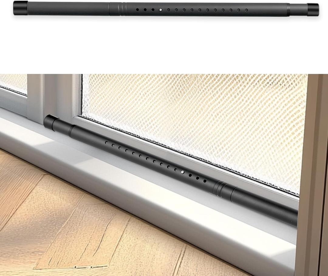 Sliding Door Security Bar, 17.1-51" Adjustable Lock Bar with Rubber Tips, 1.25" Thickened Metal for Sliding Window & Door, Black, Fortify Your Home Entry Points