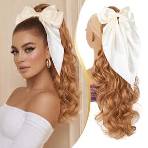 24 Inch Ponytail Extension, Long Curly Wavy Clip on Ponytails for Women, Synthetic Claw Clip in Hair Extensions for Daily & Party（Strawberry Blonde）