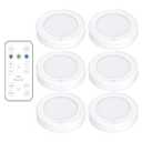 Brilliant Evolution LED Tap Light Push Lights with Remote - 6-Pack Battery Operated Under Cabinet Lights - Stick On Puck Lights for Kitchen, Closet, and Night Lighting - Wireless Warm White, 55 Lumens