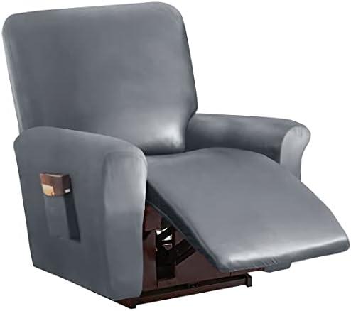 vctops 4 Pieces Waterproof Faux PU Leather Recliner Slipcovers Stretch Soft Sofa Couch Cover Anti-Slip Furniture Protector with Elastic Bottom for Kids Cats Dogs(Grey,1 Seat)