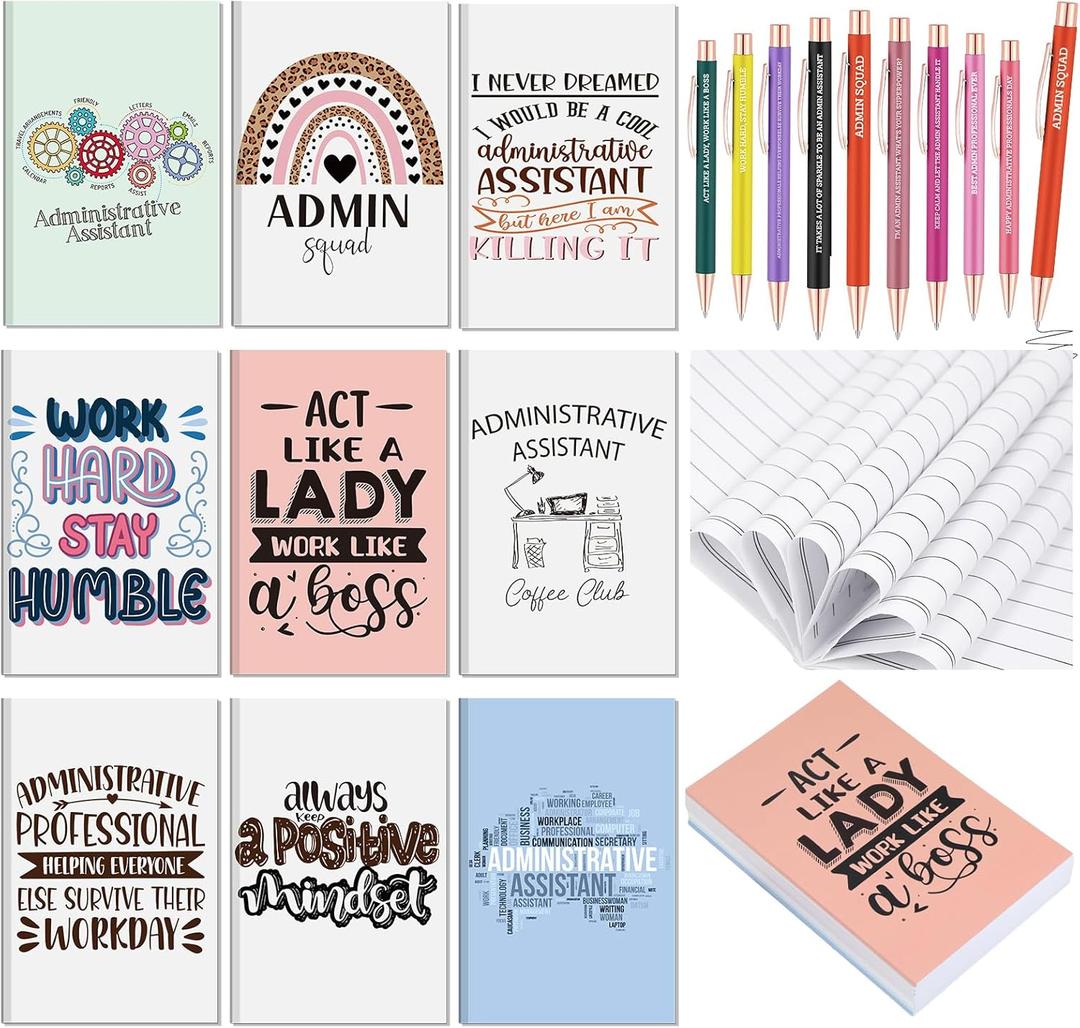 Resurhang 18 Pcs Administrative Professional Day Gift, 9 Admin Assistant Notebooks & 9 Motivational Pens, Thank You Gifts for Administrative Assistant Professionals Week, Coworker Employees Secretary