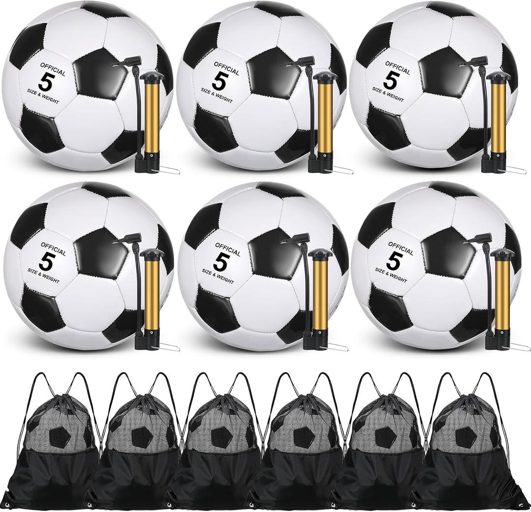 Ceenna 6 Pcs Soccer Ball Bulk with Pump Bag Machine Stitched Deflated Soccer for Outside Sports Training Game Practice