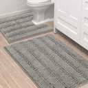 H.VERSAILTEX Bathroom Rugs Bath Rug Set 2 Piece Bathroom Contour Rug Toilet Mat Sets Non Slip Contour Bath Rug Ultra Thick Water Absorbent Striped Bath Mats Washable(36" x 24" Plus 20" x 24" U, Dove)