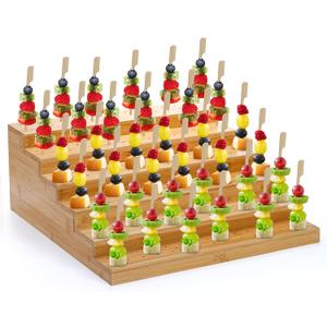 Kingrol Appetizer Skewer Display with 180 Holes and 100 Skewers, 6 Tier Bamboo Food Display Stand for Fruit, Veggie, Meat, and Cheese