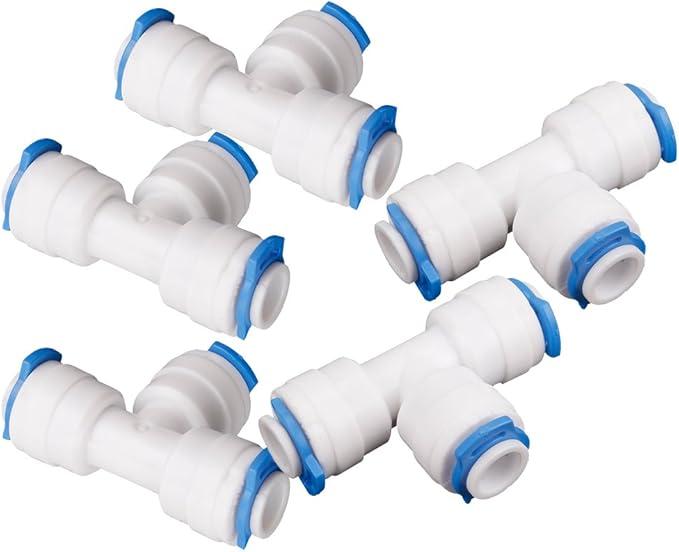 5pcs 1/4" 3-way Union Tee Quick Connect Ball Valve Fit Ro Water Reverse Osmosis