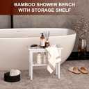 Bamboo Shower Bench Stool with Storage Shelf, Waterproof Shower Chair Spa Bath Seat, Shower Stool for Inside, Bathroom Bench Seat for Adults Elderly Seniors for Indoor or Outdoor Use(White)