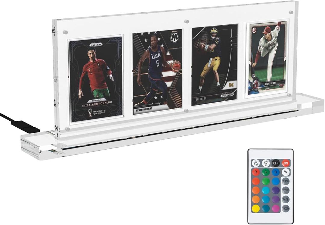 Choowin Acrylic Trading Card Display Frame, 4 Slot Magnetic Card Holder with Led Light Base, Trading Card Stand for Sports Card Display Baseball Card Display Pokemon Card Display Graded Card Display