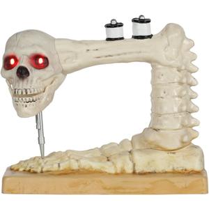 Crazy Bonez Skeleton Sewing Machine Halloween Decoration with Animated Skull, Light Up Eyes, and Sound Effects