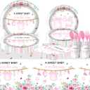 Baby Shower Party Tableware Set, Cute Baby Girl Birthday Party Decorations with Pink Flower Theme Plates, Napkin, Cups, Forks, straws for Girl Baby Shower Gender Reveal Party Supplies