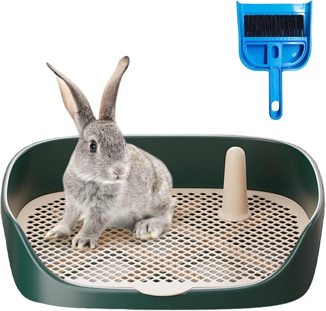 Tfwadmx Rabbit Litter Box Guinea Pig Litter Boxes Small Animal Toilet Corner Pan Rectangle Potty Trainer for Ferret, Chinchilla(15.7" x 11.8" x 3.9") (Green)