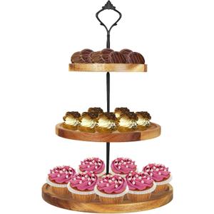 3 Tier Wooden Cupcake Stand Tiered Serving Tray Cupcake Tower Wood Dessert Tray for Farmhouse Wedding Birthday Tea Party Kitchen Decor