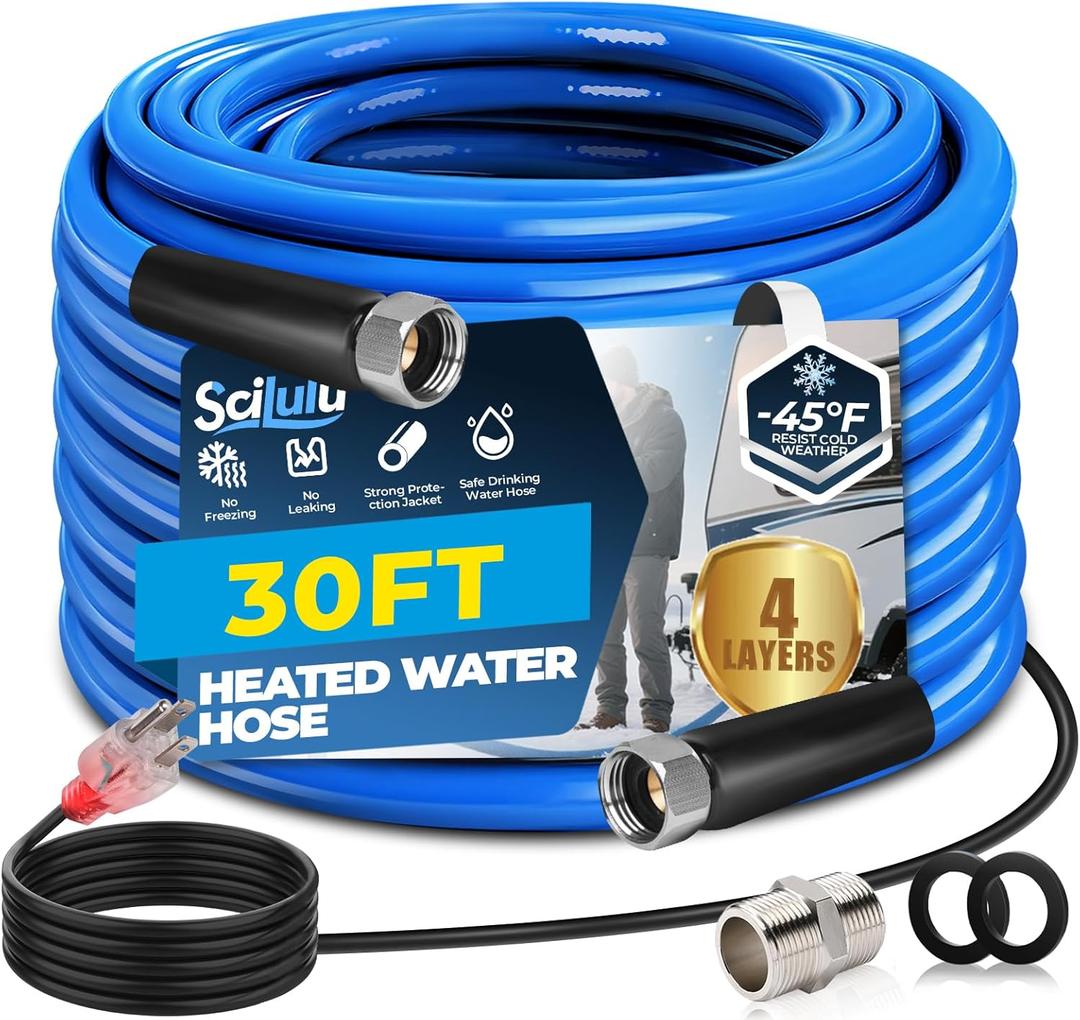30ft Heated Water Hose for RV, Freeze Protection to -45F, Lead-Free & BPA-Free, Safe Drinking Water for Campers, Gardening, Livestock, Home Use