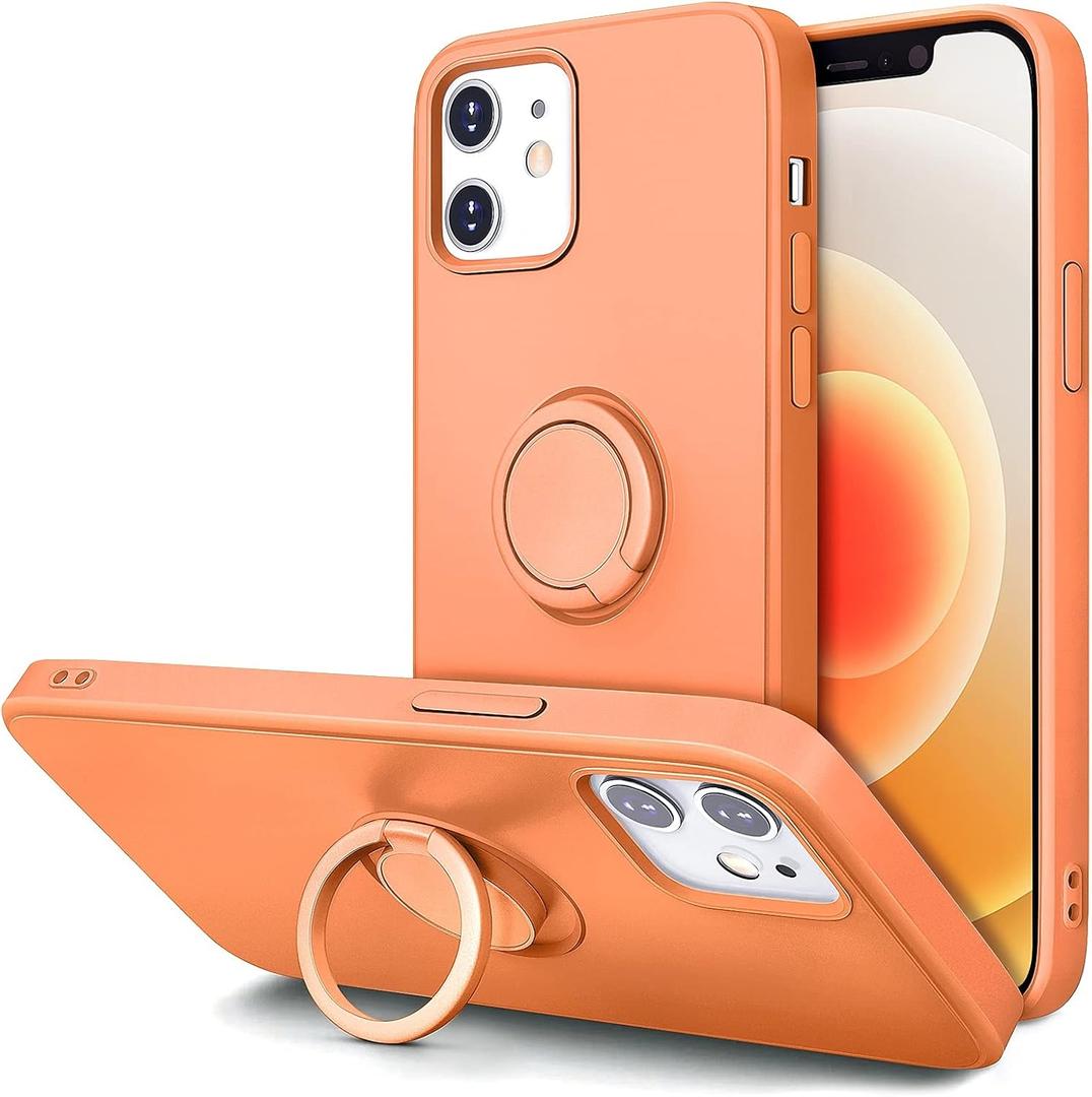 Hython Case for iPhone 12 Case & iPhone 12 Pro Case with Ring Stand, 360 Rotatable Ring Holder Magnetic Kickstand, Shockproof Rubber Protective Phone Case Cover with Inner Microfiber Lining, Kumquat