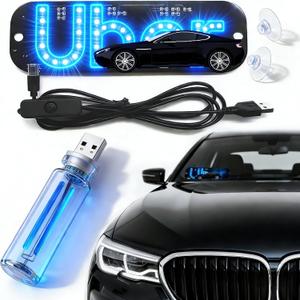 Taxi Blue LED Light Sign for Car | Touch Control Retro Cars USB Night Light, USB Cable Taxi Sign Light Windshield Car LED, Decal with Suction Cups Flashing Hook (1*USB Light Nulb1* Cars Signs)