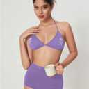 WDIRARA Women's Goth Skull Triangle Halter Bikini Top Rhinestone Tie Back Swimsuit Tops Swimwear (Purple, L)