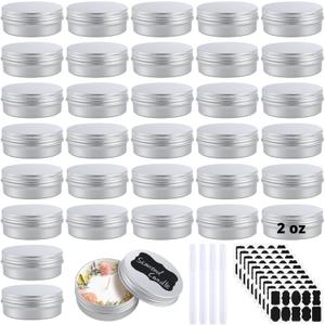 100PCS Metal Round Tins, 2 oz Aluminum Tin Cans Containers with Screw Lid for Lotion Bars, Balms, Salve, Spices or Beard Balm, DIY Candle Making Jar