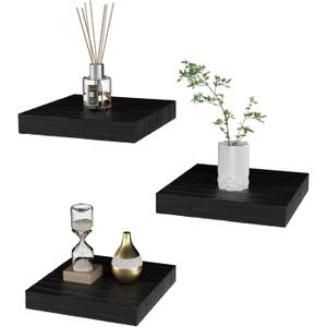 Small Floating Shelves for Wall - 6 Inch Mini Square Black Shelves for Bedroom, Living Room, Bathroom, Kitchen, Office Decor Set of 3