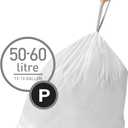 simplehuman Code P 200 Count, Dispenser Pack Custom Fit Liners, Drawstring Trash Bags, 50-60 Liter / 13-16 Gallon, White