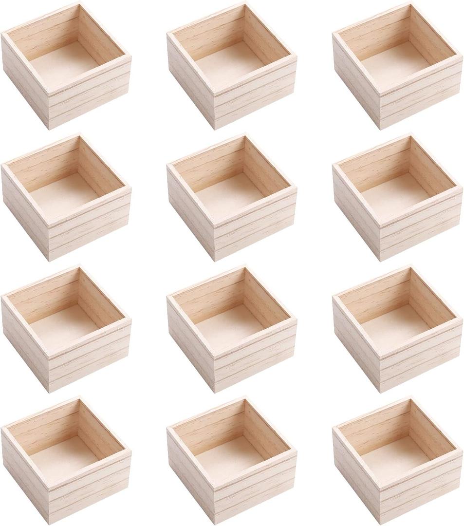 CALPALMY (12 Pack 4'' x 4'' Rustic Wooden Box Storage Organizer Unfinished Small Craft Wooden Box for Collectibles Home Venue Decor Succulents