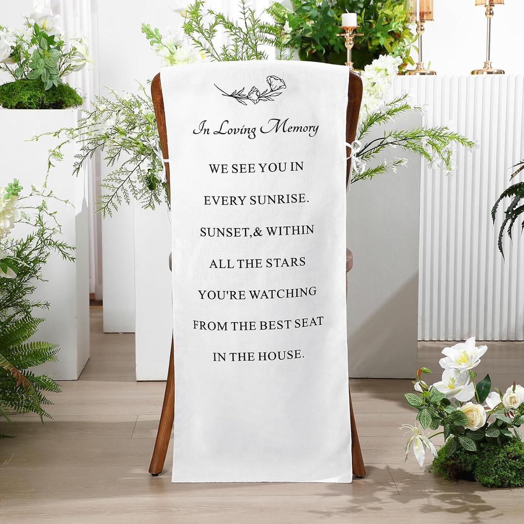 Reserved Wedding Chair Sign Banner in Loving Memory Reserved Signs for Wedding with Love from Heaven Cotton Linen 15'' x 50'' Save a Seat for Someone in Heaven Be There(White,Witness)