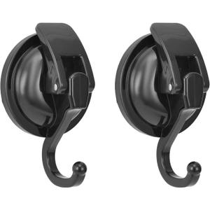Khdrvok Heavy Duty Vacuum Wreath Cup Hook, No Hole Punched, Black-Plated Polished Super Suction for Kitchen, Bathroom and Restroom, ABS Plastic and TPU Rubber, 2 Pack