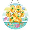 Deroro Welcome Easter Dog Cat Paw Prints Front Door Sign, Carrot Easter Eggs Wood Door Hanger Outdoor Outside Porch Decor, Spring Farmhouse Wooden Wreath Indoor Wall Hanging Decoration Pet Lover Gift