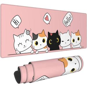 Pink Cute Kittens Cat Gaming Mouse Pad Large XL Girls Kawaii Desk Mat Long Extended Pads Big Mousepad for Home Office Decor Accessories