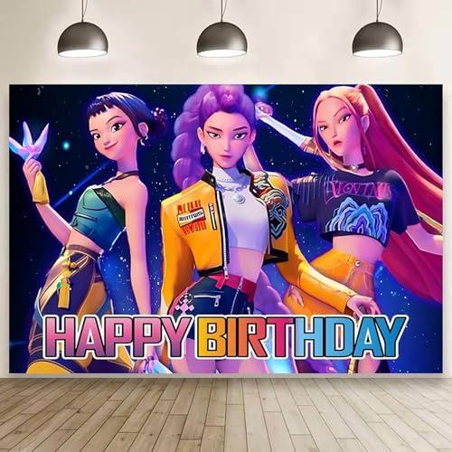 Demon Movie Hunters Birthday Party Decorations,Happy Birthday Banner Backdrop for Birthday Party Supplies