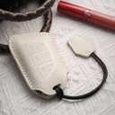 Genuine Leather Key Fob Cover Compatible with Cadillac 2021 2022 2023 2024 CT4 CT5 CT6 XT4 XT5 XT6 Escalade ESV, Key fob Case with Keychain & Lanyard for Cadillac Key Fob (6 Buttons, White)