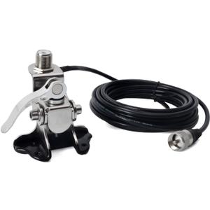 HYS Stainless Steel Car Clip Mount Trunk Lid Hatchback Mount Bracket for Mobile Transceiver Car Radio Antenna + 16.4FT RG58 Antenna Cable (SO239 to PL259)