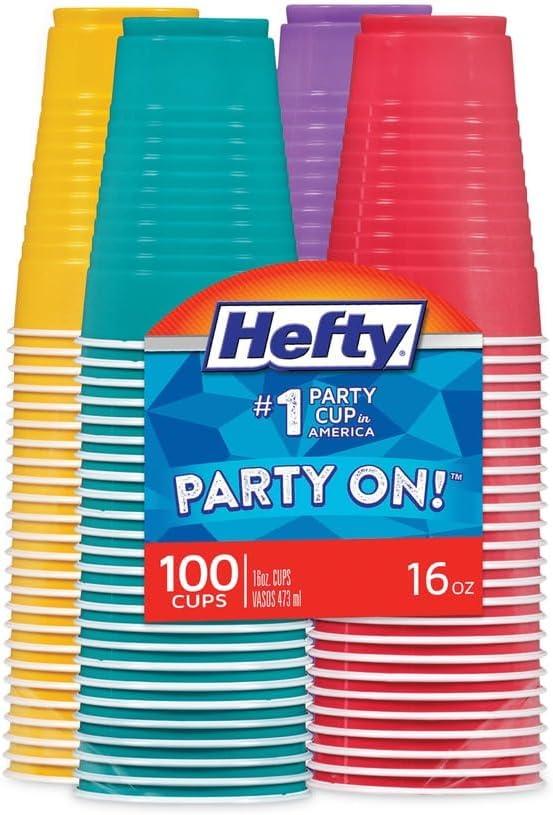 Hefty Easy Grip Disposable Plastic Party Cups, 16 Oz, Assorted Colors, 100/pack, 4 Packs/carton