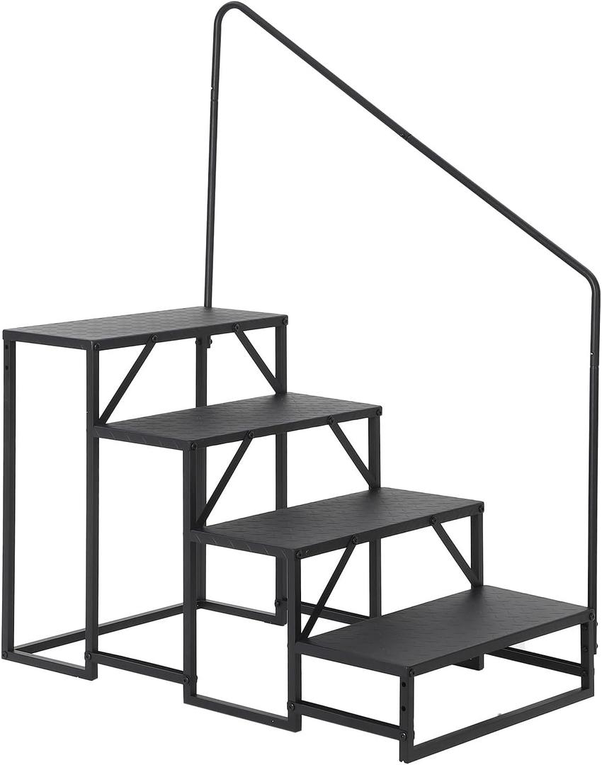 RV Step Ladder, 4 Step Ladder with Handrail, Heavy Duty 660lbs, Portable Pool Ladder, Portable Outdoor Stairs for Camper, Travel Trailer, Porch, Mobile Home & Pet