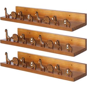 3 Pcs Nursery Animal Floating Book Shelves Wood Book Shelves Animal Wall Decor for Room, Nursery Room Decor and Books, Toys, Photo Frames Storage