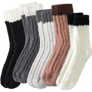 fauson Fuzzy Socks for Women - 5 Pairs Slipper Socks for Women, Soft & Cozy Slipper Sock for Winter Home and Sleeping, Regular
