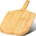 Pizza Peel 12 inch, Bamboo Pizza Paddle Spatula - Wooden Serving Board, Oven Accessory for Baking Homemade, Wood Cutting Board for Cheese Bread Fruit Vegetables, 17.5"L x 12"W