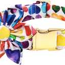 Lionet Paws Dog Collar with Flower, Soft and Comfortable, Adjustable Collar for X-Large Dogs Girl, Neck 16-26 inches (Green & White Grid)