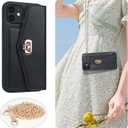 LUVI for iPhone 12/iPhone 12 Pro Case with Crossbody Neck Strap Lanyard Purse Handbag Shoulder Strap Cover PU Leather Wallet Card Holder Luxury Fashion 3D Crocodile Snake Skin Case 6.1 inch Black