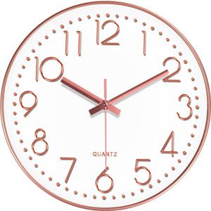 Wall Clock, Silent Wall Clocks Battery Operated 10 Inch- Modern Non Ticking Analog Clock with Large Numerals Tempered Glass Clocks for Bedroom, Living Room, Kitchen, Office Decor, Rose Gold