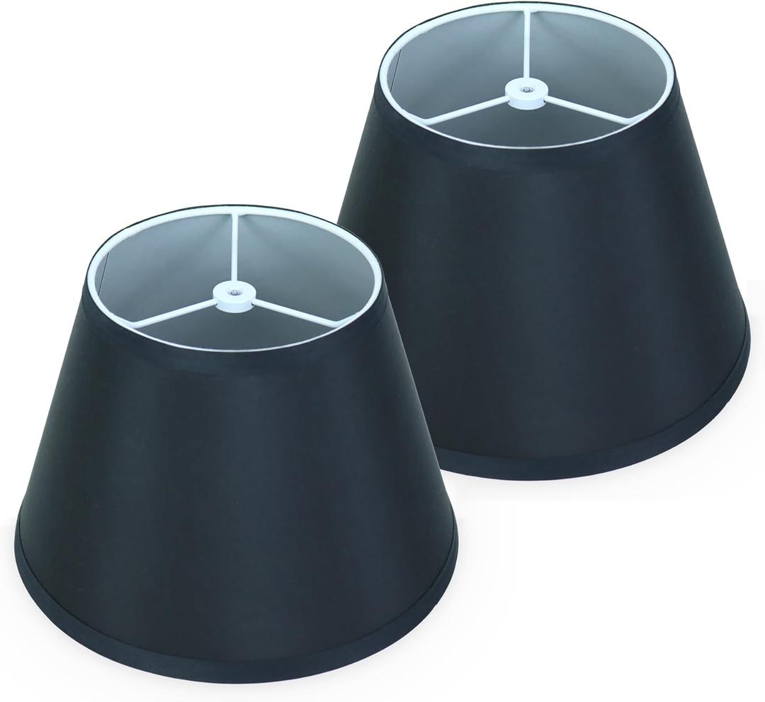Black Small Lamp Shades Set of 2, 5.9x9.8x6.7 inch Empire Lampshades for Table Lamps, No Assembly Required, Spider Fitter Design, Replacement Fabric Lampshade for Bedroom, Living Room, Entryway Decor