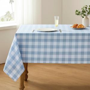 Veblandy Checkered Tablecloth Square Waterproof Gingham Table Cloth Washable Buffalo Plaid Table Cover Wrinkle Free for Kitchen, Dining and Outdoor Picnic, 60 x 60 Inch, Light Blue and White