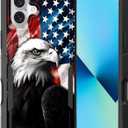 For iPhone 16 Plus Case,Dual Layer Hybrid Heavy Duty Rugged Shockproof Hard PC +Soft Silicone Protective Case for iPhone 16 Plus 6.7 Inch 2024, American Flag Bald Eagle
