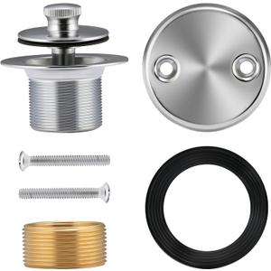 Roastove Nickel Tub Drain Lift &Turn Tub Trim Set with Two-Hole Overflow Faceplate Conversion Kit